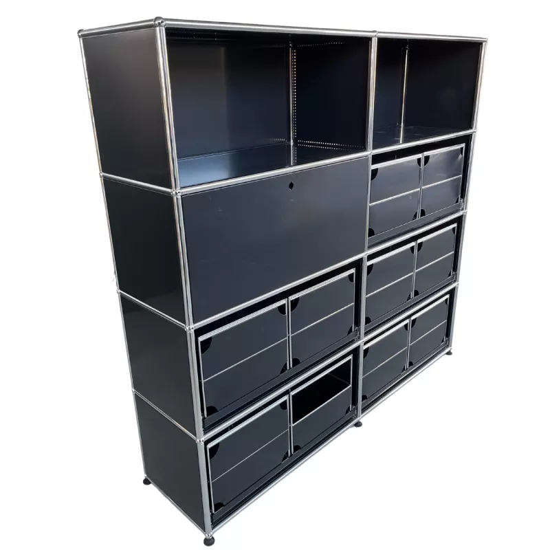 USM HALLER│Armoire 8 cases 2L x 4H - 2 cases ouvertes + 5 tiroirs doubles DS + 1 clapet│Noir