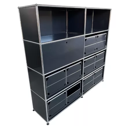 USM HALLER│Armoire 8 cases 2L x 4H - 2 cases ouvertes + 5 tiroirs doubles DS + 1 clapet│Noir
