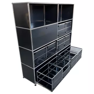 USM HALLER│Armoire 8 cases 2L x 4H - 2 cases ouvertes + 5 tiroirs doubles DS + 1 clapet│Noir