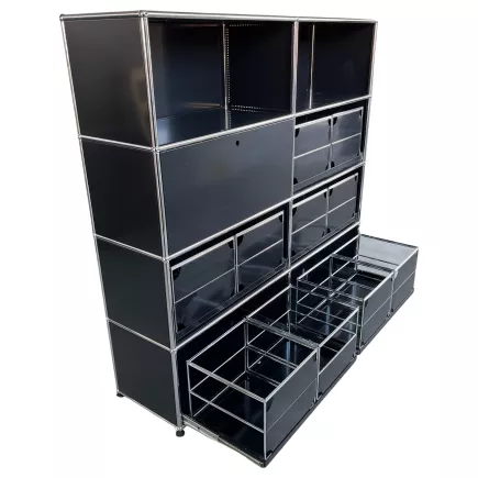 USM HALLER│Armoire 8 cases 2L x 4H - 2 cases ouvertes + 5 tiroirs doubles DS + 1 clapet│Noir