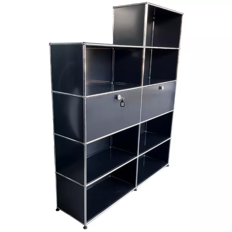 USM HALLER│Armoire 9 cases 2L x 5H - 7 cases ouvertes + 2 clapets│Noir