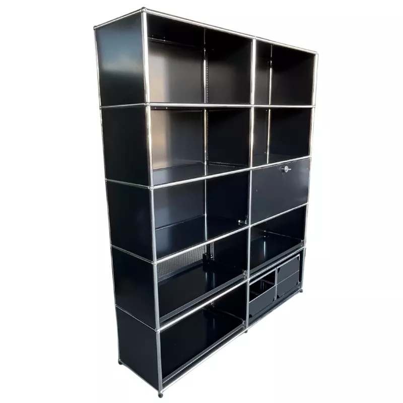 USM HALLER│Armoire 10 cases 2L x 5H - 5 cases ouvertes + 4 tiroirs doubles DS + 1 clapet│Noir