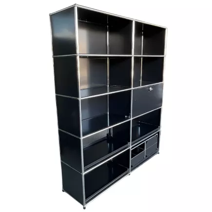 USM HALLER│Armoire 10 cases 2L x 5H - 5 cases ouvertes + 4 tiroirs doubles DS + 1 clapet│Noir