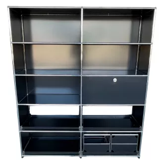 USM HALLER│Armoire 10 cases 2L x 5H - 5 cases ouvertes + 4 tiroirs doubles DS + 1 clapet│Noir