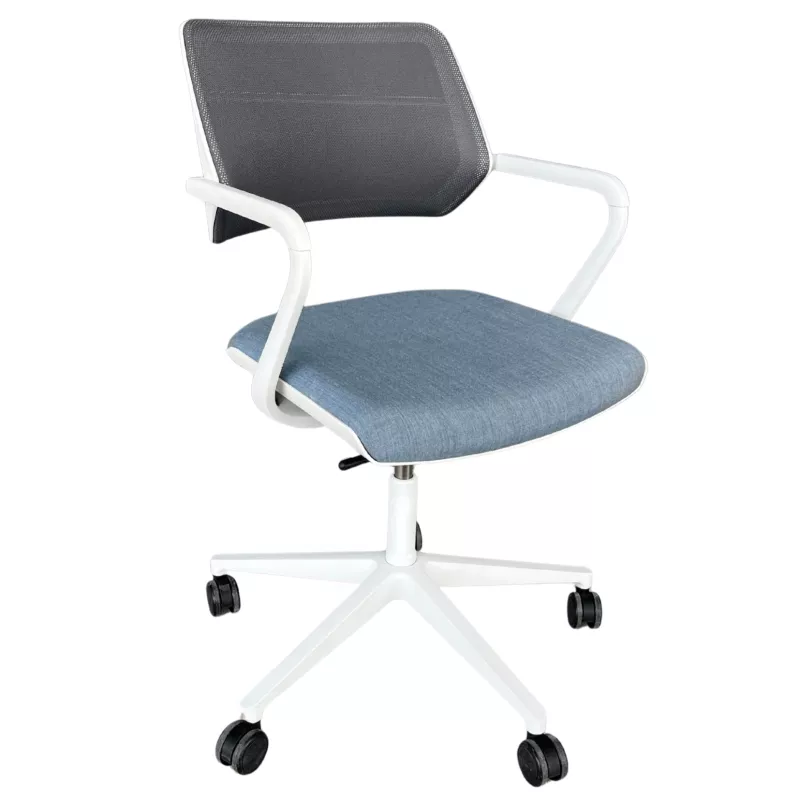 STEELCASE│Modèle QiVi - Siège d'accueil/visiteurs/conférence - Sur roulettes réglable en hauteur│Blanc / Bleu STEELCASE│Modèle QiVi - Siège d'accueil/visiteurs/conférence - Sur roulettes réglable en hauteur│Blanc / Bleu