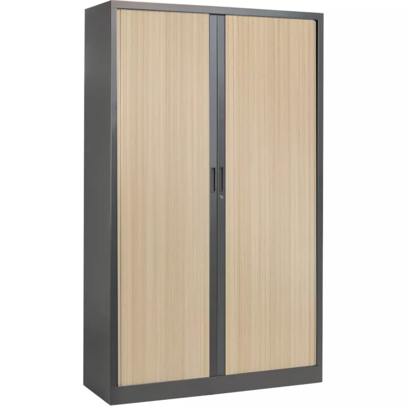 ARIV│Armoire rideau bicolore L 100-120 x H 198 cm│Décor bois/Acier