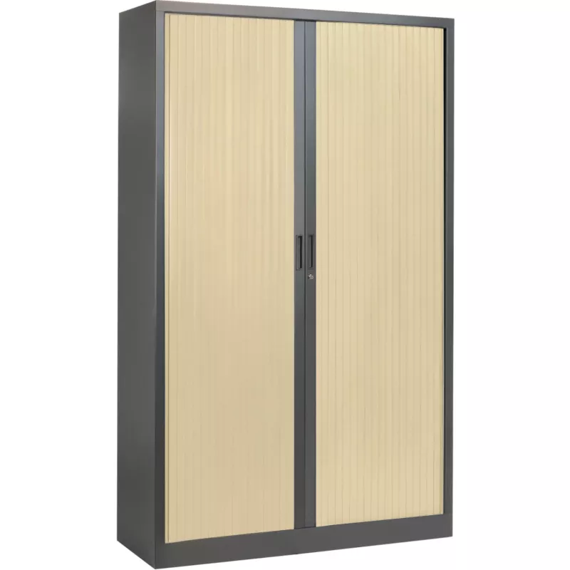 ARIV│Armoire rideau bicolore L 100-120 x H 198 cm│Décor bois/Acier