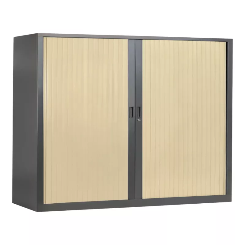 ARIV│Armoire rideau bicolore L 100-120 x H 105 cm│Décor bois/Acier
