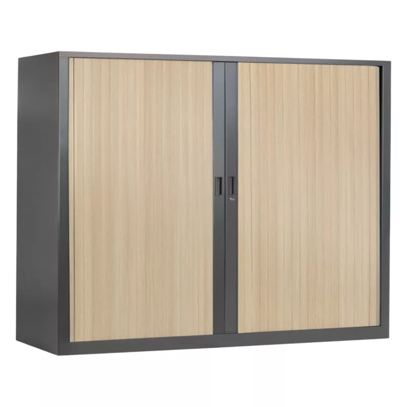 ARIV│Armoire rideau bicolore L 100-120 x H 105 cm│Décor bois/Acier