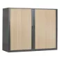 ARIV│Armoire rideau bicolore L 100-120 x H 105 cm│Décor bois/Acier