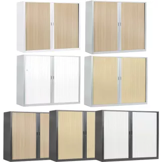 ARIV│Armoire rideau bicolore L 100-120 x H 105 cm│Décor bois/Acier