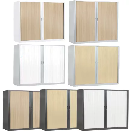 ARIV│Armoire rideau bicolore L 100-120 x H 105 cm│Décor bois/Acier