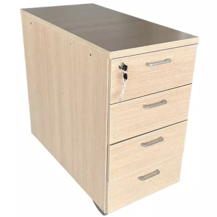 ACTIU│Caisson Hauteur bureau - 4 tiroirs│Profondeur 80 cm│Chêne Fil / Alu