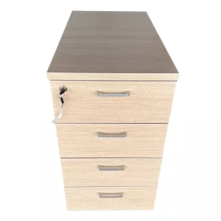 ACTIU│Caisson Hauteur bureau - 4 tiroirs│Profondeur 80 cm│Chêne Fil / Alu