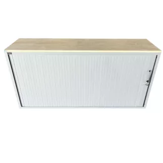 LO LISTA│Armoire rideau L 160 x H 75 cm│Gris Alu/Erable blanc
