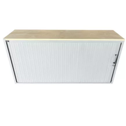 LO LISTA│Armoire rideau L 160 x H 75 cm│Gris Alu/Erable blanc