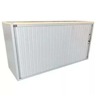 LO LISTA│Armoire rideau L 160 x H 75 cm│Gris Alu/Erable blanc