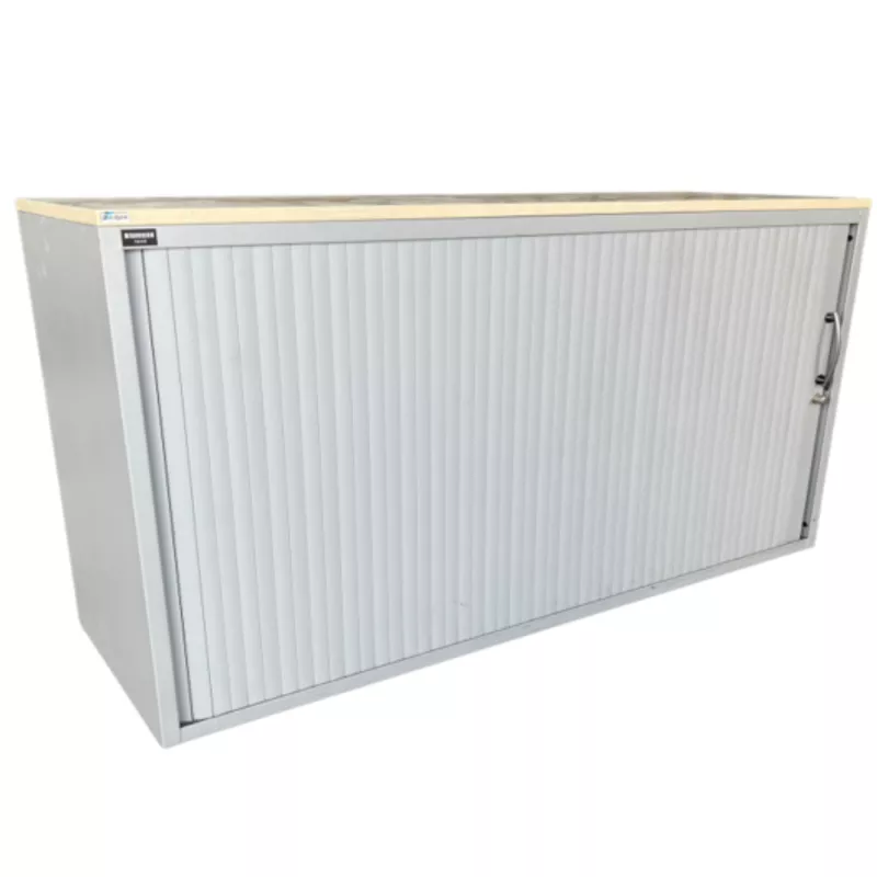 LO LISTA│Armoire rideau L 160 x H 75 cm│Gris Alu/Erable blanc