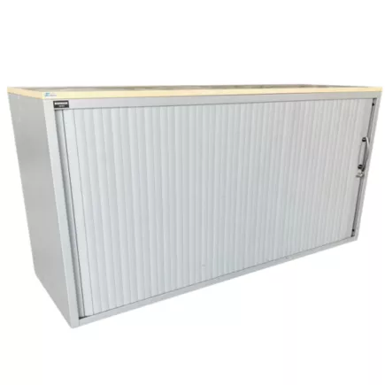 LO LISTA│Armoire rideau L 160 x H 75 cm│Gris Alu/Erable blanc