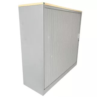LO LISTA│Armoire rideau L 120 x H 115 cm│Gris alu/Erable blanc