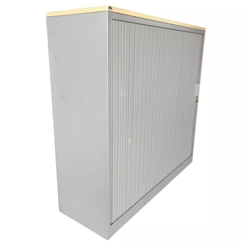LO LISTA│Armoire rideau L 120 x H 115 cm│Gris alu/Erable blanc LO LISTA│Armoire rideau L 120 x H 115 cm│Gris alu/Erable blanc
