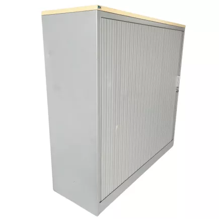 LO LISTA│Armoire rideau L 120 x H 115 cm│Gris alu/Erable blanc
