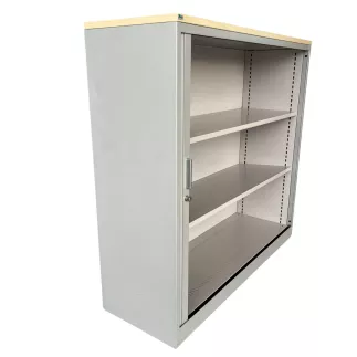 LO LISTA│Armoire rideau L 120 x H 115 cm│Gris alu/Erable blanc