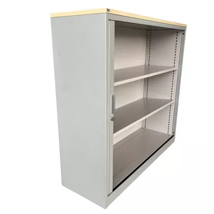 LO LISTA│Armoire rideau L 120 x H 115 cm│Gris alu/Erable blanc
