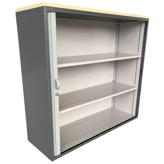 LO LISTA│Armoire rideau L 120 x H 110 cm│Gris anthracite/Gris alu/Gris/Erable blanc