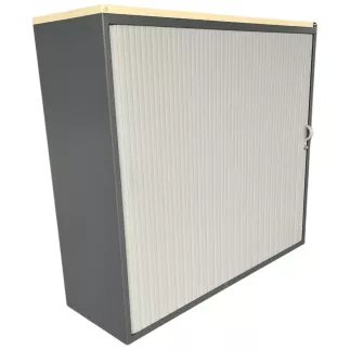 LO LISTA│Armoire rideau L 120 x H 110 cm│Gris anthracite/Gris alu/Gris/Erable blanc