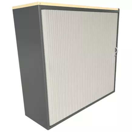 LO LISTA│Armoire rideau L 120 x H 110 cm│Gris anthracite/Gris alu/Gris/Erable blanc