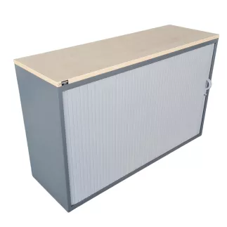 LO LISTA│Armoire rideau L 120 x H 75 cm│Gris anthracite/Gris alu/Gris/Erable blanc
