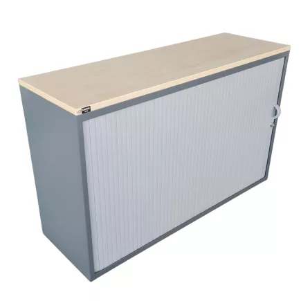 LO LISTA│Armoire rideau L 120 x H 75 cm│Gris anthracite/Gris alu/Gris/Erable blanc