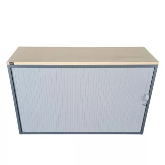 LO LISTA│Armoire rideau L 120 x H 75 cm│Gris anthracite/Gris alu/Gris/Erable blanc