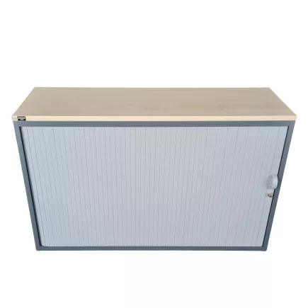 LO LISTA│Armoire rideau L 120 x H 75 cm│Gris anthracite/Gris alu/Gris/Erable blanc