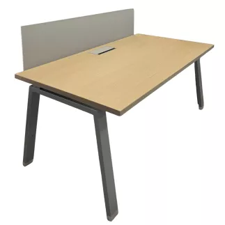 Pack ALEA│Modèle Atreo avec cloison│Bureau L 160 x p 80 cm x H Réglable│Petite trappe│Chêne clair/ Gris clair