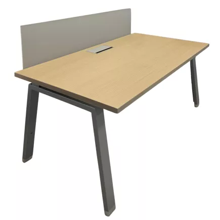 Pack ALEA│Modèle Atreo avec cloison│Bureau L 160 x p 80 cm x H Réglable│Petite trappe│Chêne clair/ Gris clair