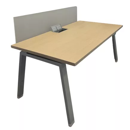 Pack ALEA│Modèle Atreo avec cloison│Bureau L 160 x p 80 cm x H Réglable│Petite trappe│Chêne clair/ Gris clair