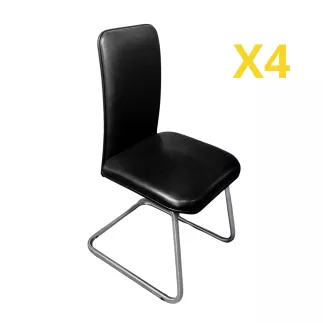 SANMA│Lot de 4 sièges d'accueil simili cuir│Pied luge│Noir/Chromé