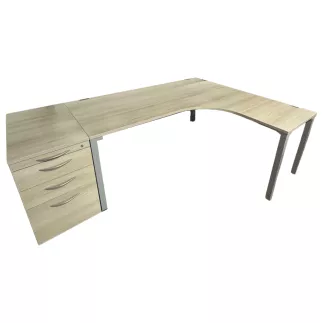 STEELCASE│Pack bureau + caisson│Bureau retour à droite L 180/80 x P 160/60 │Caisson L43,5 X H70,5│Acacia/Gris aluminium