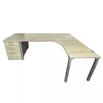 STEELCASE│Pack bureau + caisson│Bureau retour à droite L 180/80 x P 160/60 │Caisson L43,5 X H70,5│Acacia/Gris aluminium