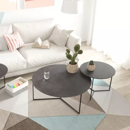 VENEZIA│Table basse Ø 90 x 38 cm│Piétement acier laqué noir mat │Coloris à choix