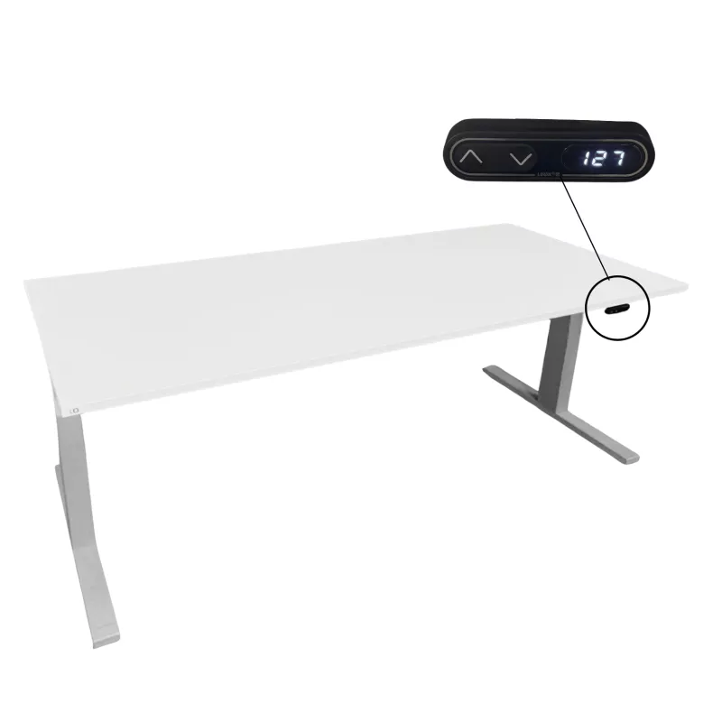 LO LISTA│Bureau électrique L 180xp 80│Plateau coulissant│Blanc/Gris aluminium