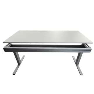 LO LISTA│Bureau électrique L 180xp 80│Plateau coulissant│Blanc/Gris aluminium
