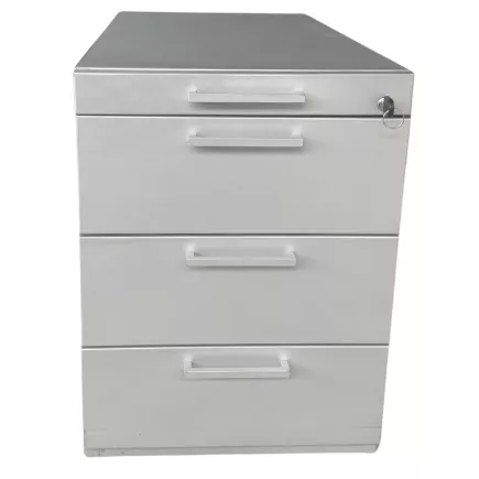 LO LISTA│Caisson sous bureau 9666 - 4 Tiroirs│Poignées carrées│Profondeur 80 cm│Gris aluminium