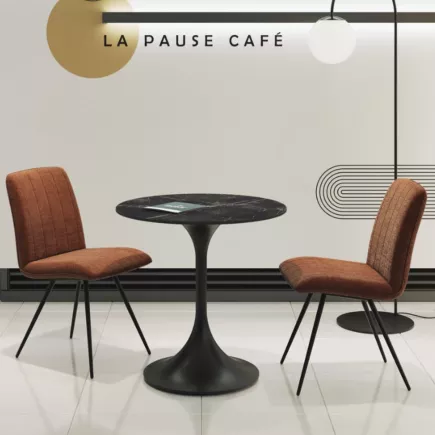DIABOLO│Table ronde ø75 X H75 cm│Plateau marbre à choix/Piétement noir mat