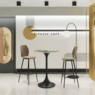 DIABOLO│Table ronde ø75 x H100 cm│Plateau marbre à choix/Piétement noir mat