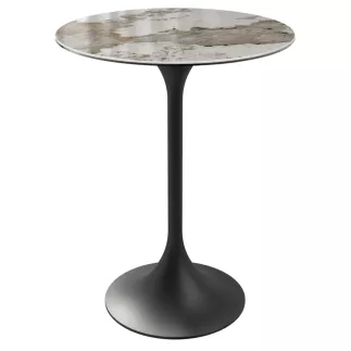 DIABOLO│Table ronde ø75 x H100 cm│Plateau marbre à choix/Piétement noir mat