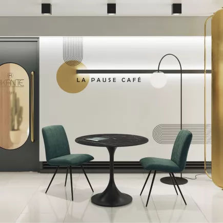 DIABOLO│Table ronde ø90 x H75 cm│Plateau marbre à choix/Piétement noir mat