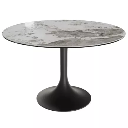 DIABOLO│Table ronde ø120 x H75 cm│Plateau marbre à choix/Piétement noir mat